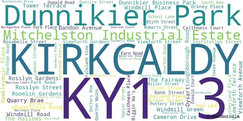 A word cloud for the KY1 3 postcode